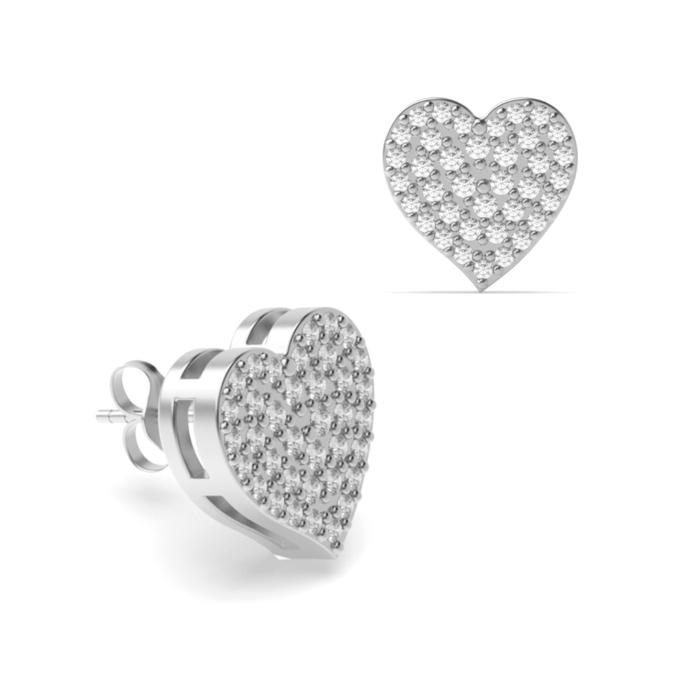 pave setting round shape diamond heart design cluster earring