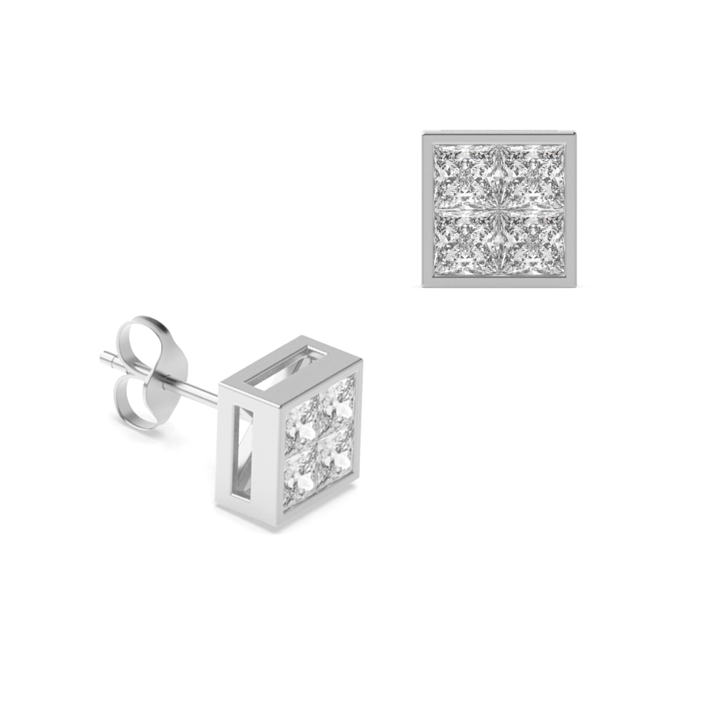 Channel Setting Princess Shape Square Design Cluster Earring