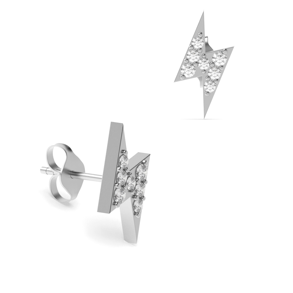 4 prong setting round shape diamond lightning design earring