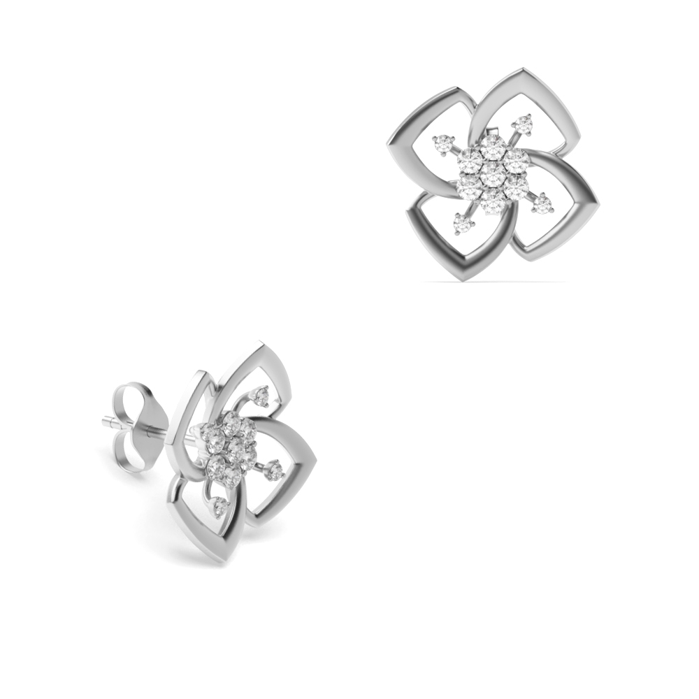pave setting round shape diamond flower style cluster earring