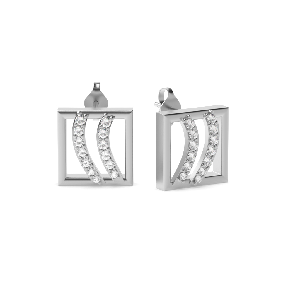 4 Prong Setting Round Shape Diamond Square Designer Earring