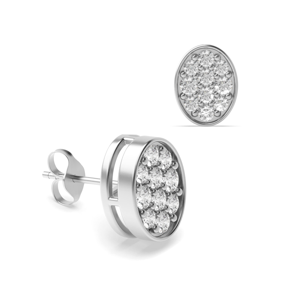 Pave Setting Round Shape Diamond Oval Design Cluster Earring