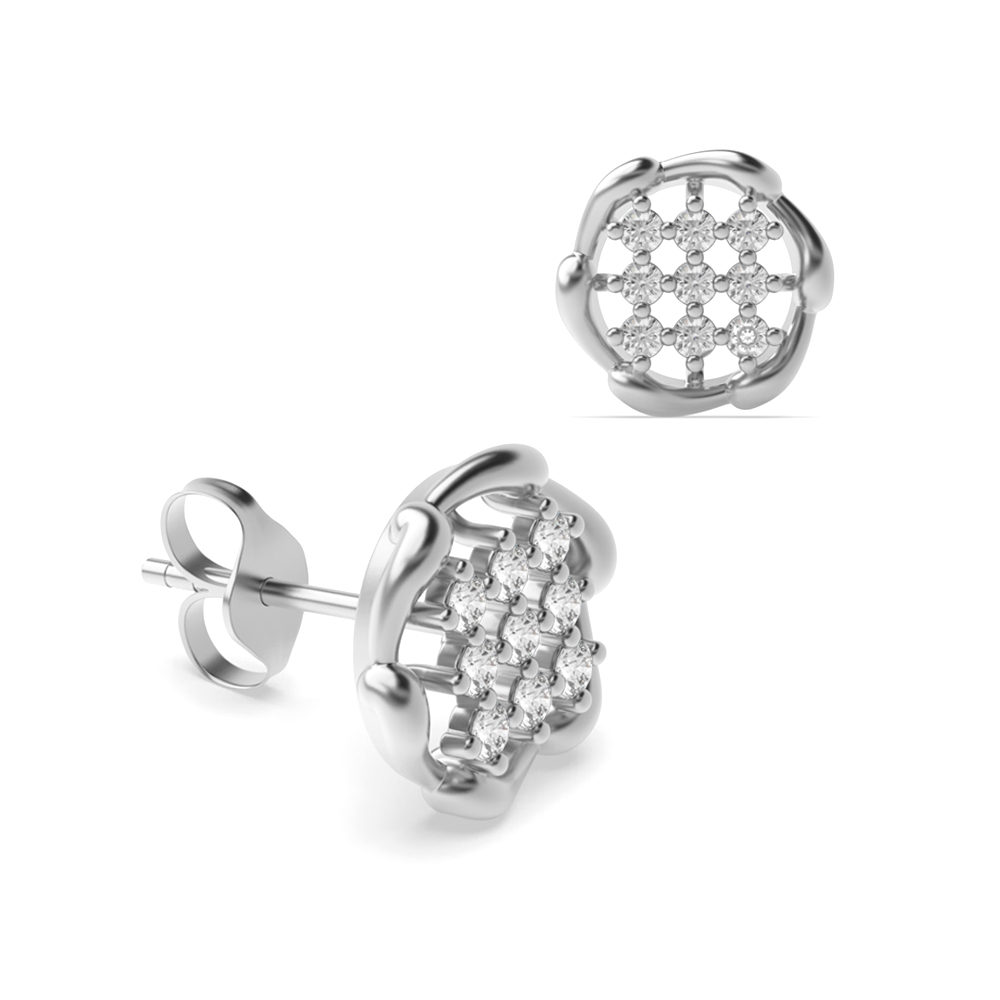 4 Prong Setting Round Shape Diamond Flower Style Cluster Earring