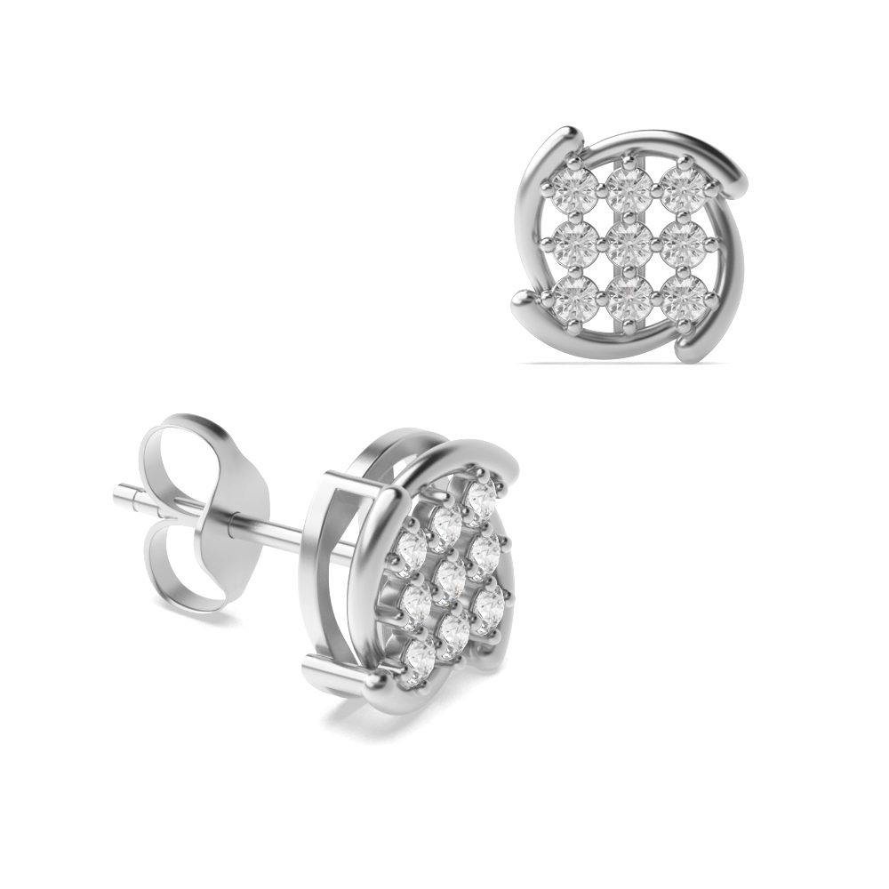 4 Prong Setting Round Shape Diamond Cluster Earring | Abelini 