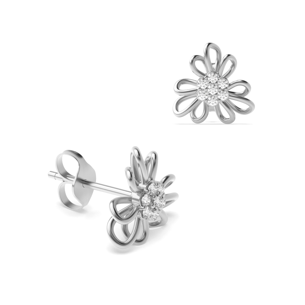 4 prong setting round shape flower style diamond designer earring
