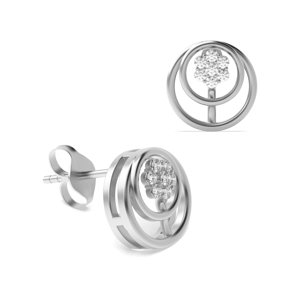 6 prong setting round shape 2 circle designer earring