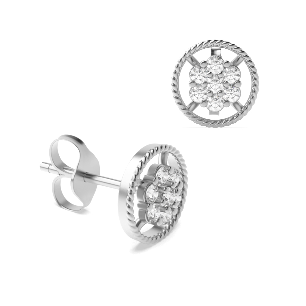 6 prong setting round shape circle with flower diamond designer earring