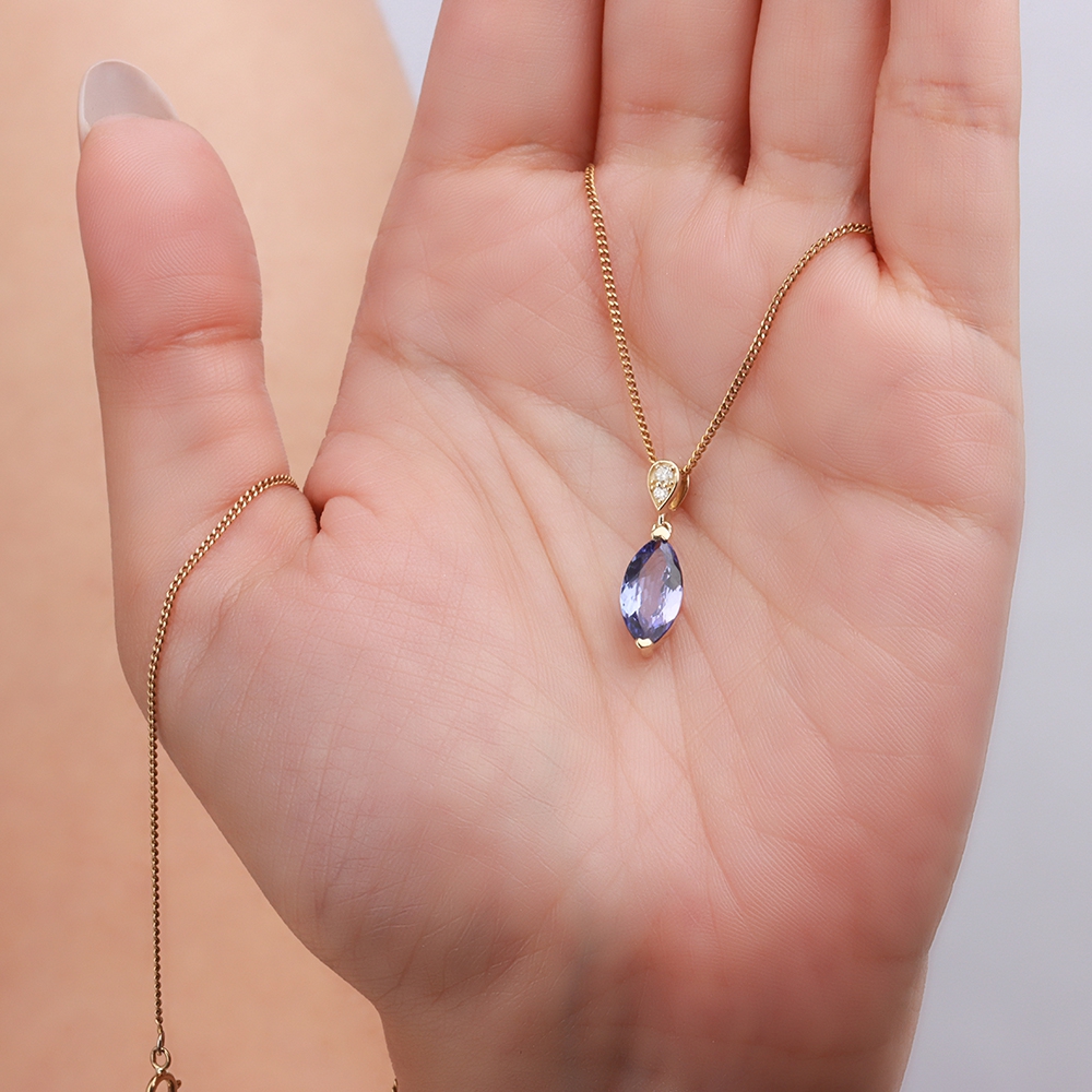 4 Prong Marquise Yellow Gold Glisten Naturally Mined Diamond Gemstone Pendant Necklaces