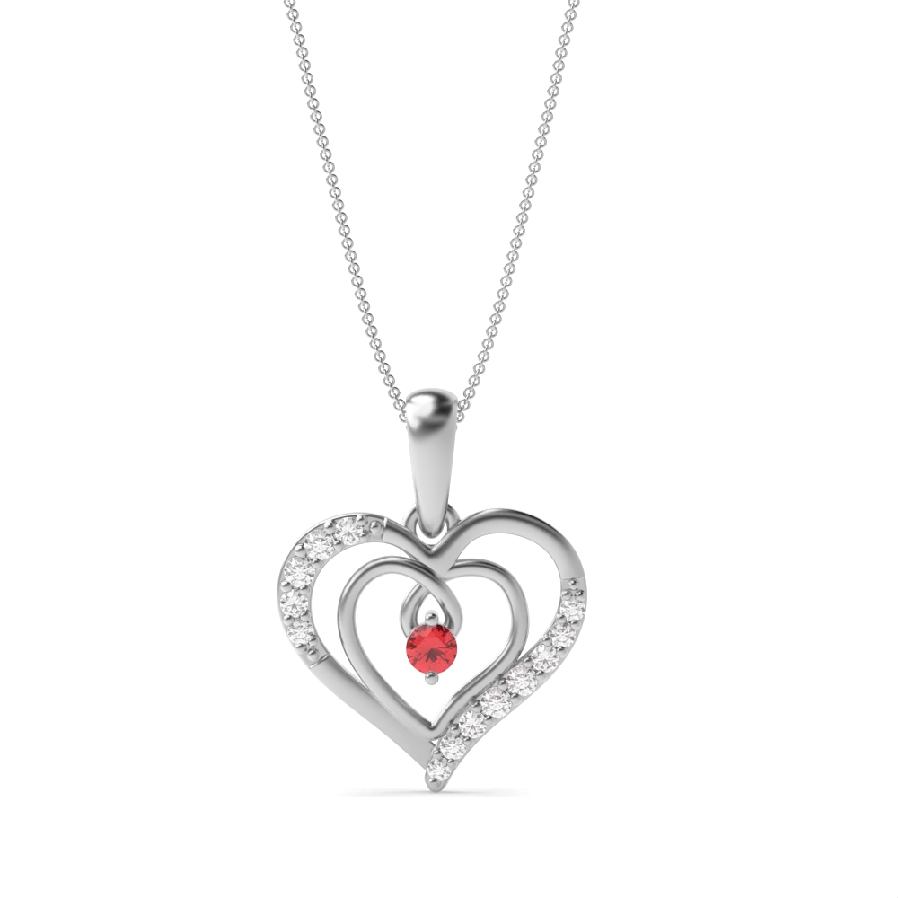 Ruby and Diamond Heart G-SI Diamond Necklace (15.5mm X 11mm)