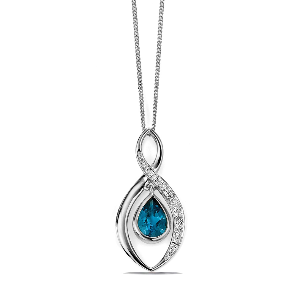 Twist Pendant with Blue Topaz Teardrop Necklace (23.5mm X 13mm)