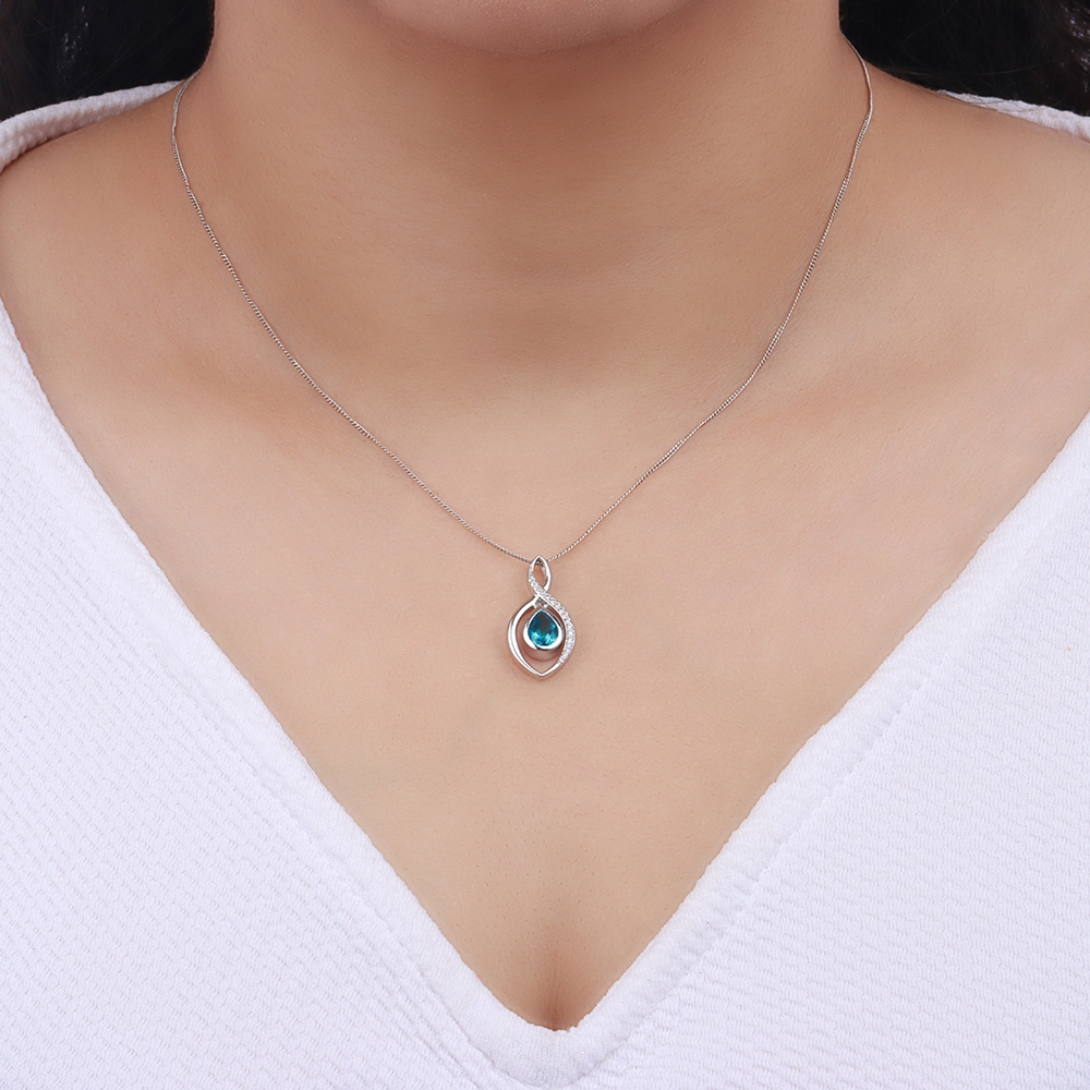 Prong Pear Twisted Blue Topaz Gemstone Pendant Necklace