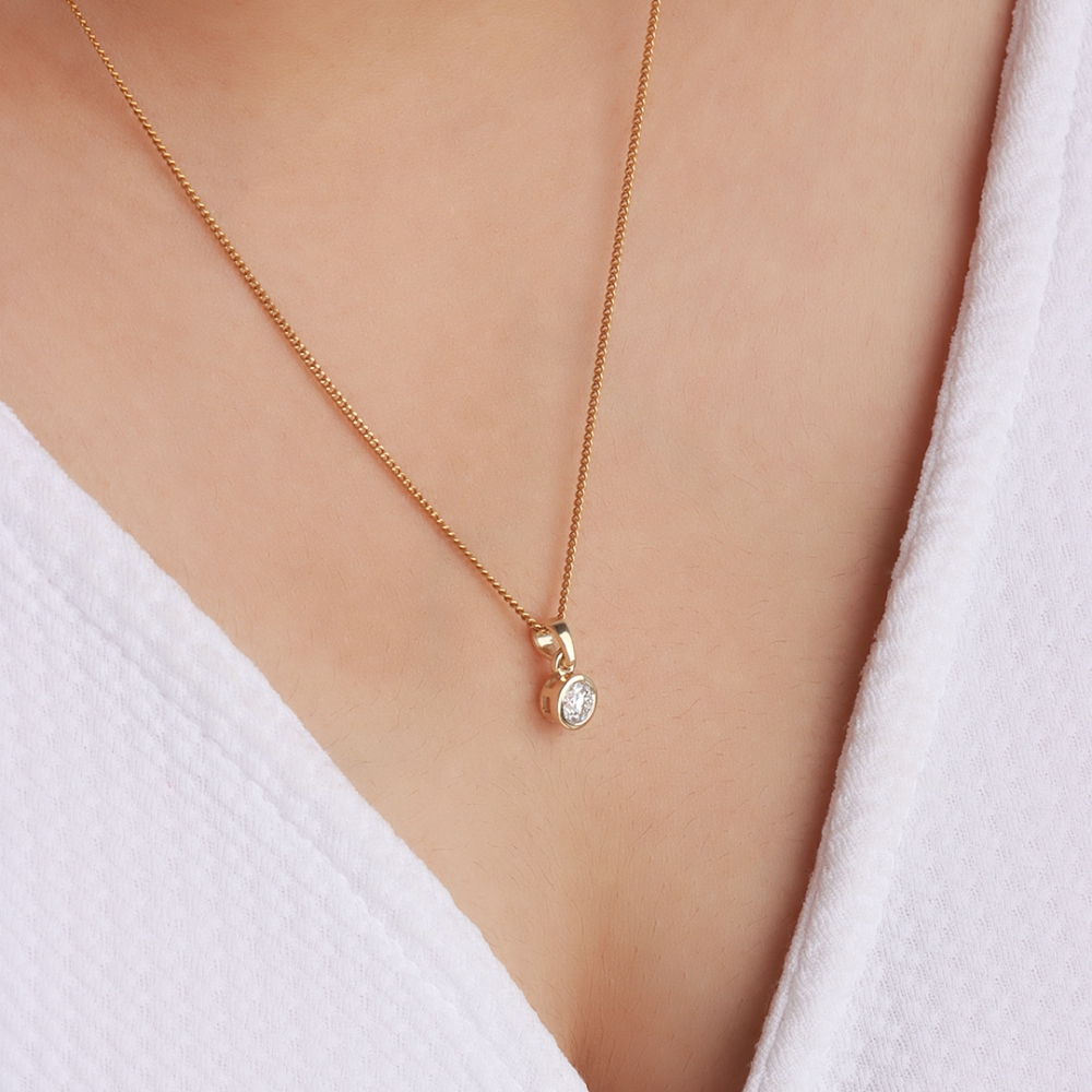4 Prong Yellow Gold Solitaire Pendant Necklace