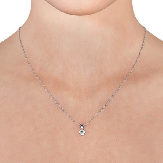 4 Prong Round Silver Solitaire Pendant Necklace