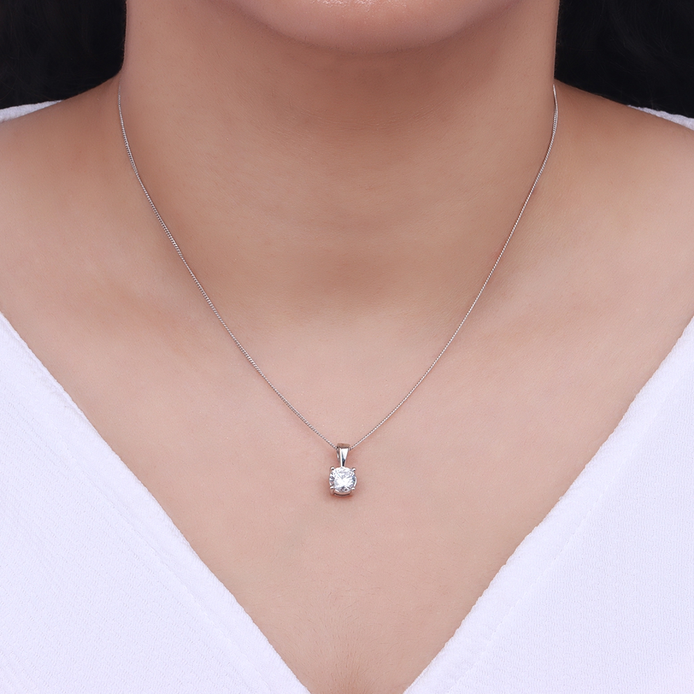 4 Prong White Gold Solitaire Pendant Necklace