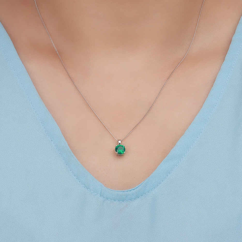 4 Prong Glow Emerald Solitaire Pendant Necklace