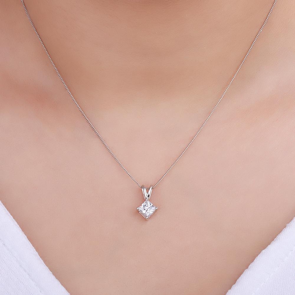 4 Prong Princess Flare Solitaire Pendant Necklace