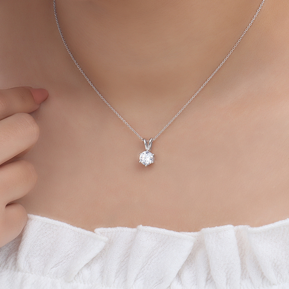 6 Prong Rose Gold split bale Solitaire Pendant Necklace