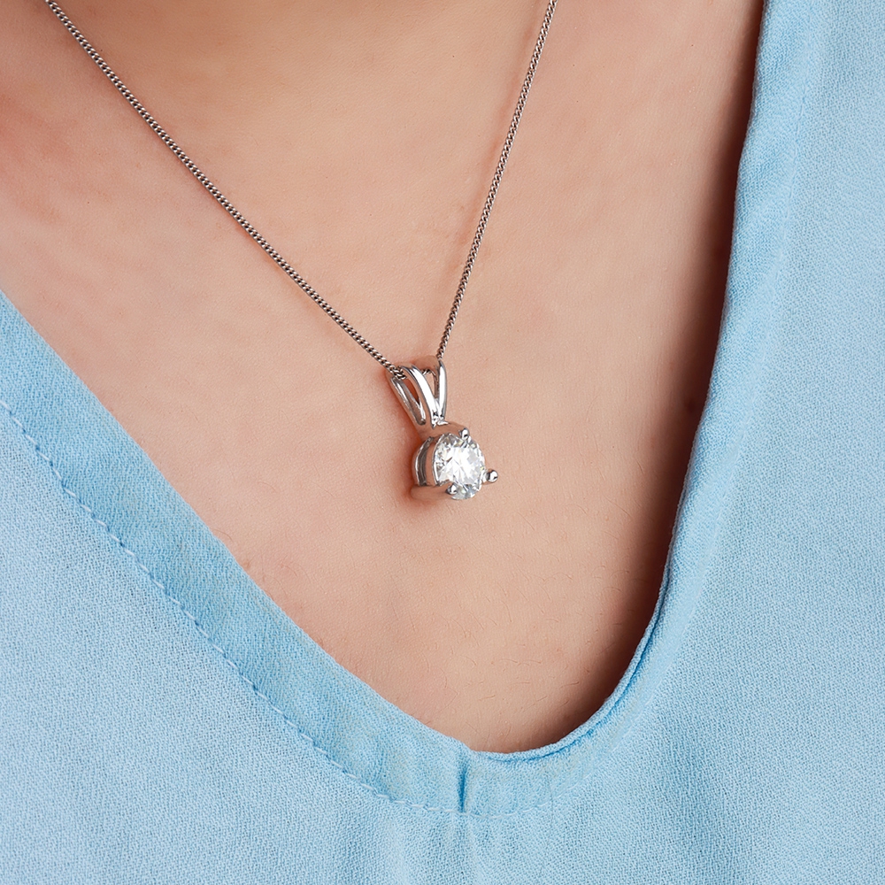 4 Prong Round White Gold Solitaire Pendant Necklace