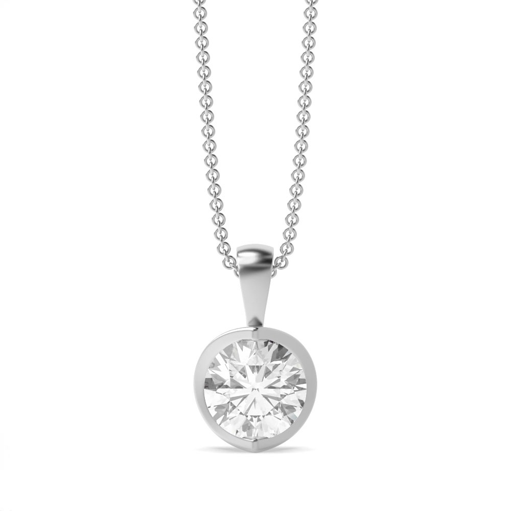 Gold Necklace Semi Bezel Set Round Solitaire Lab Grown Diamond Pendant