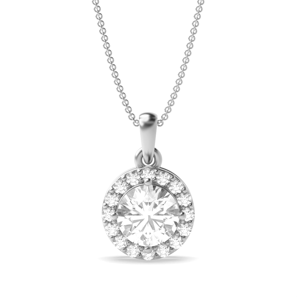 Gold Pendant Necklace Solitaire Halo Moissanite Pendant Necklace