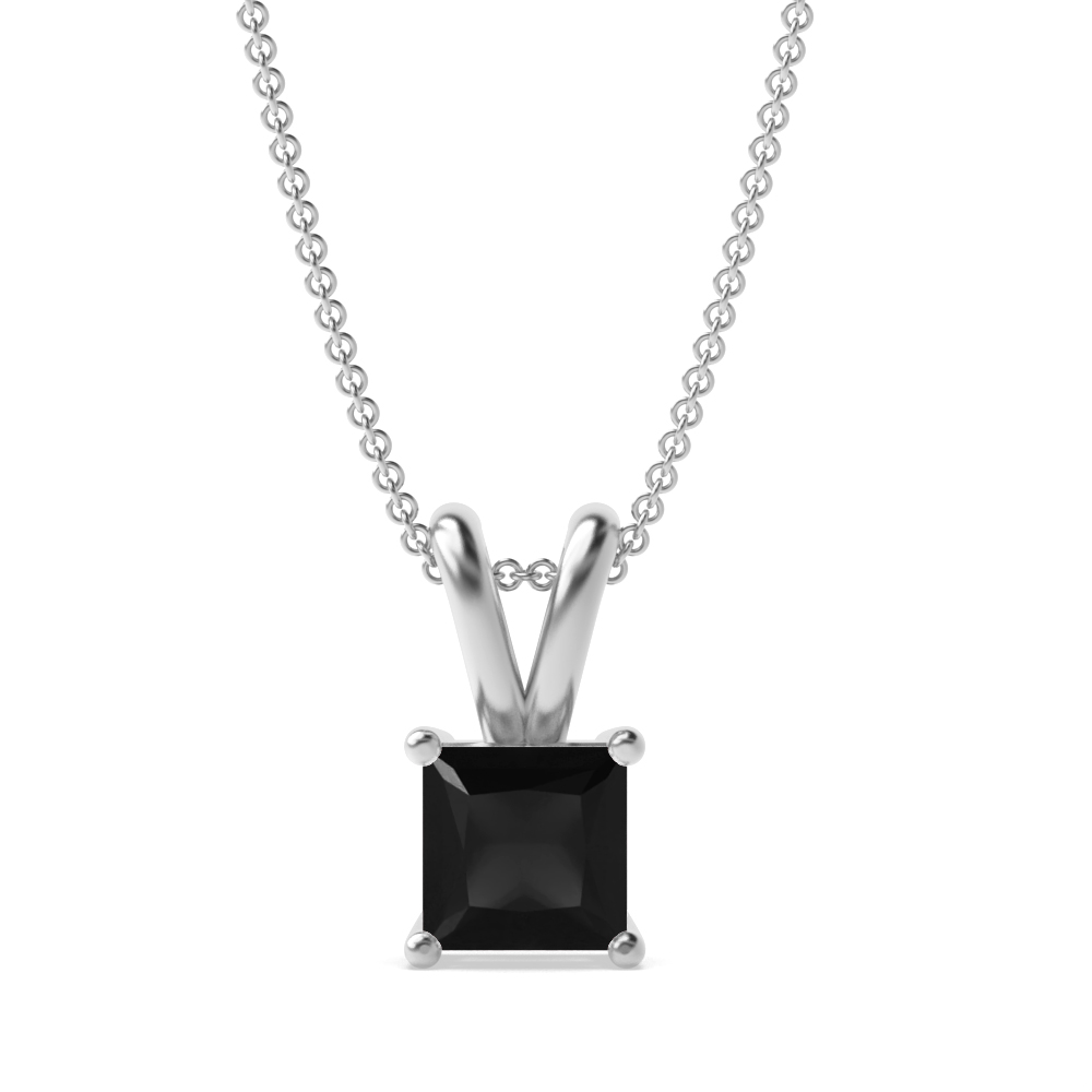 Claw Setting Rectangular Shape Black Diamond Necklace