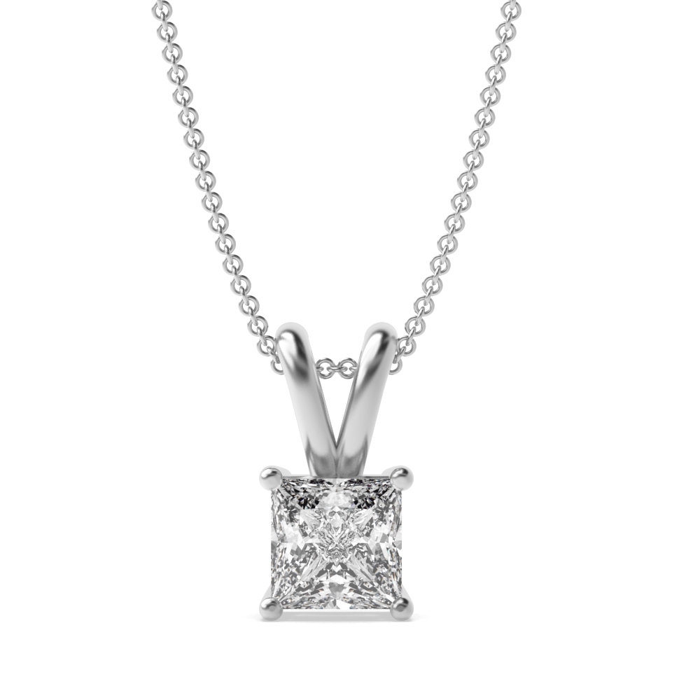 Real Gold Necklace Princess Cut Diamond Pendant Necklace for Women