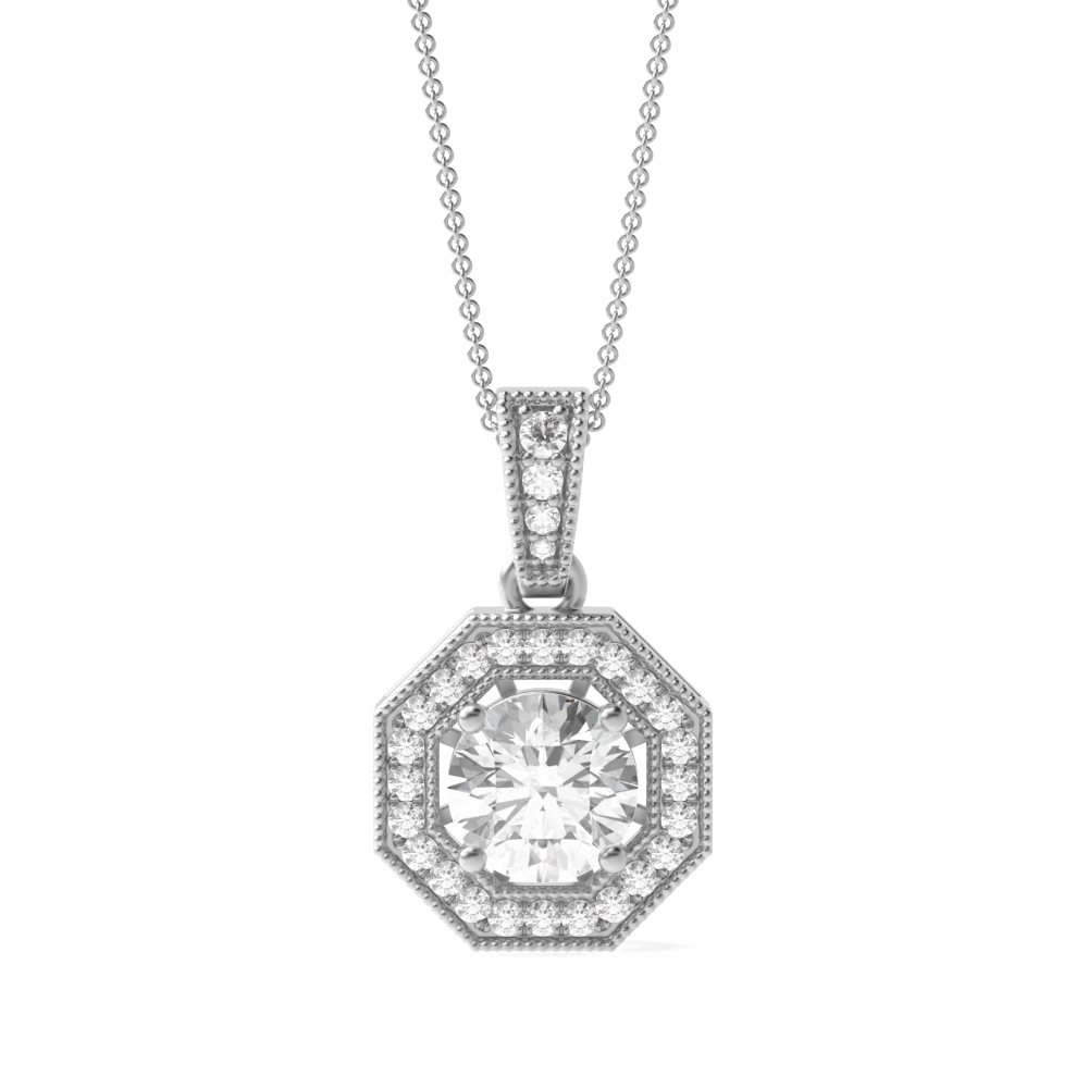 Octagon Shape Round Shape Halo Diamond Pendant Necklace