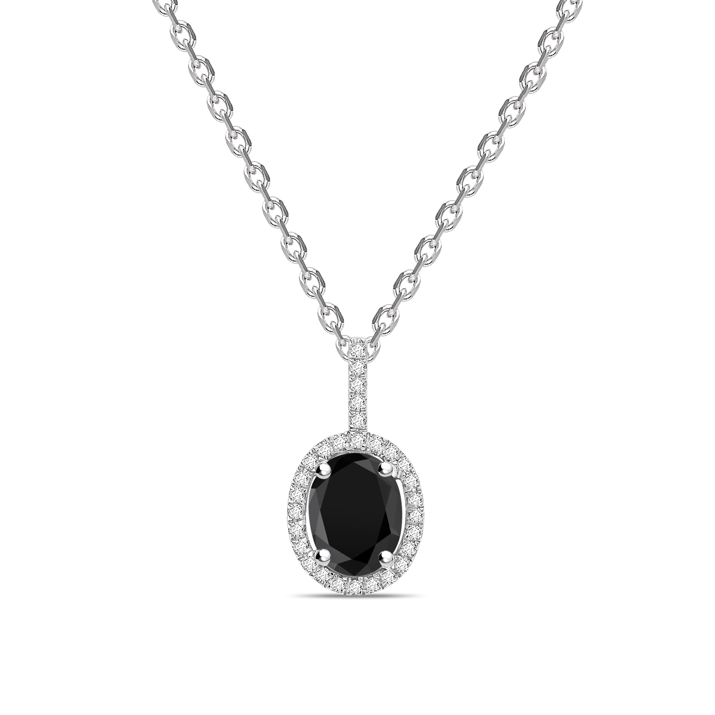 Oval Shape Halo Style Black Diamond Solitaire Pendants Necklace