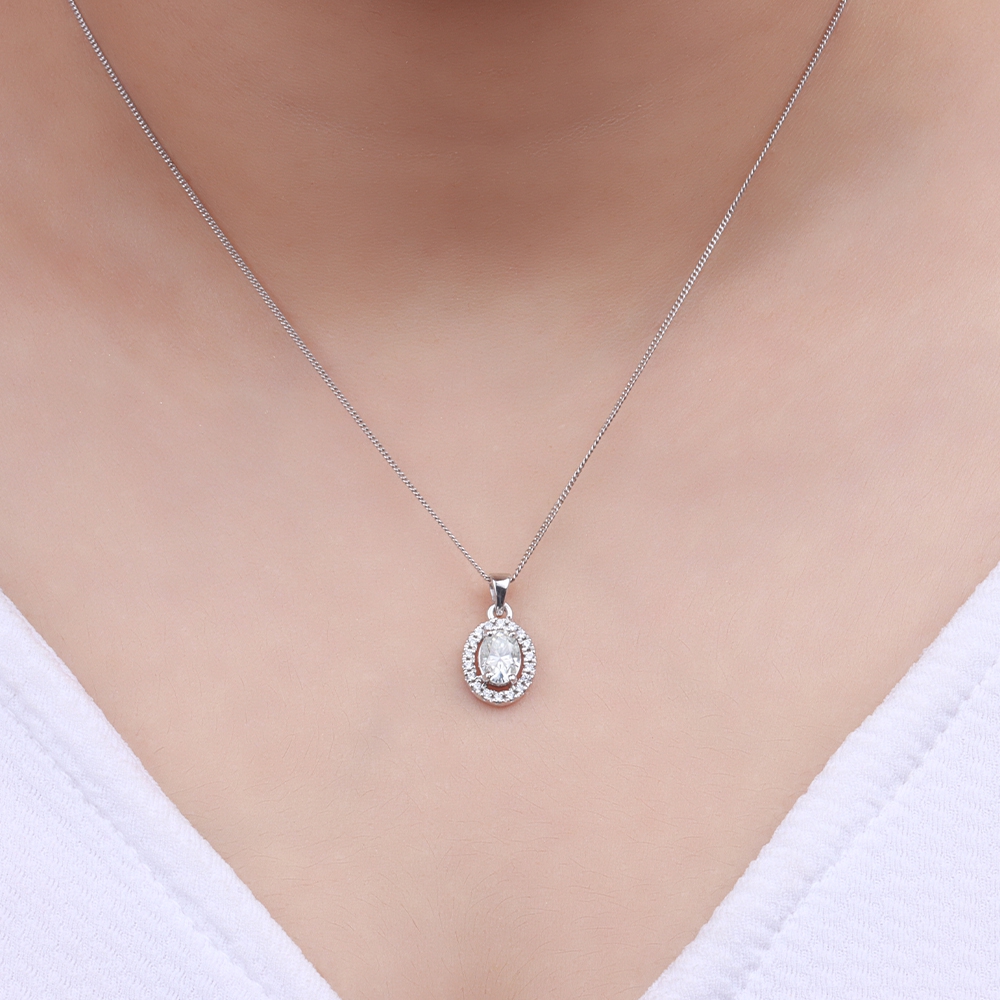 4 Prong Oval PathCharm Halo Pendant Necklace