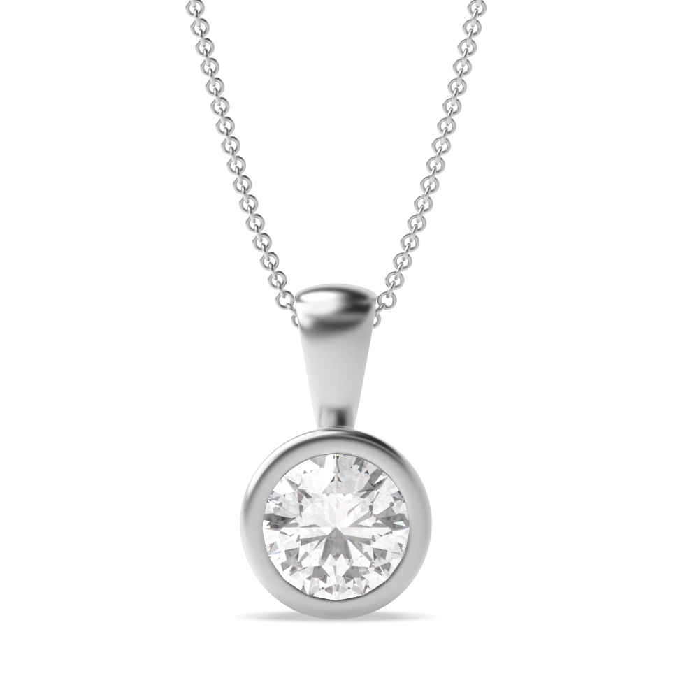 Bezel Set Solid Bale Round Shape Solitaire Moissanite Necklace