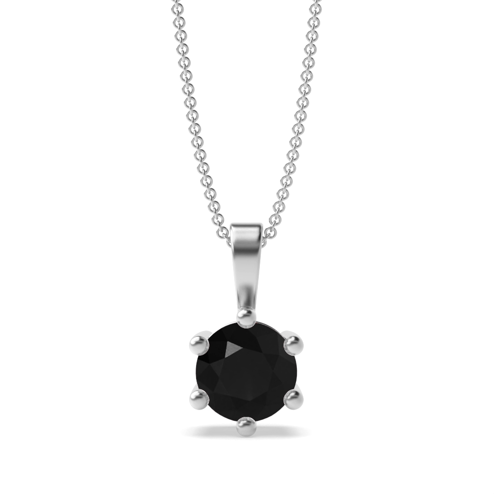 Round Cut Flower Style Black Diamond  Solitaire Pendants Necklace