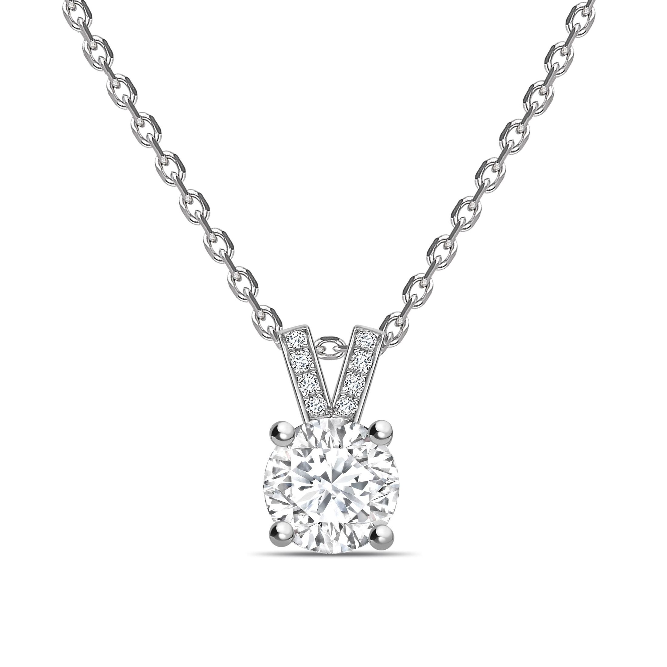 Diamond Set V Shape Bale Round Shape Solitaire Diamond Necklace
