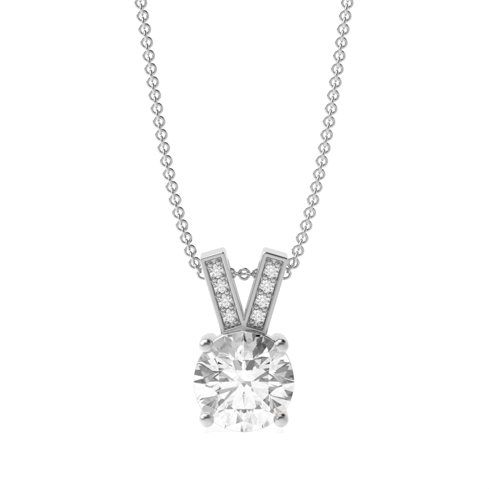 Lab Grown Diamond Set V Shape Bale Round Shape Solitaire Lab Grown Diamond Necklace