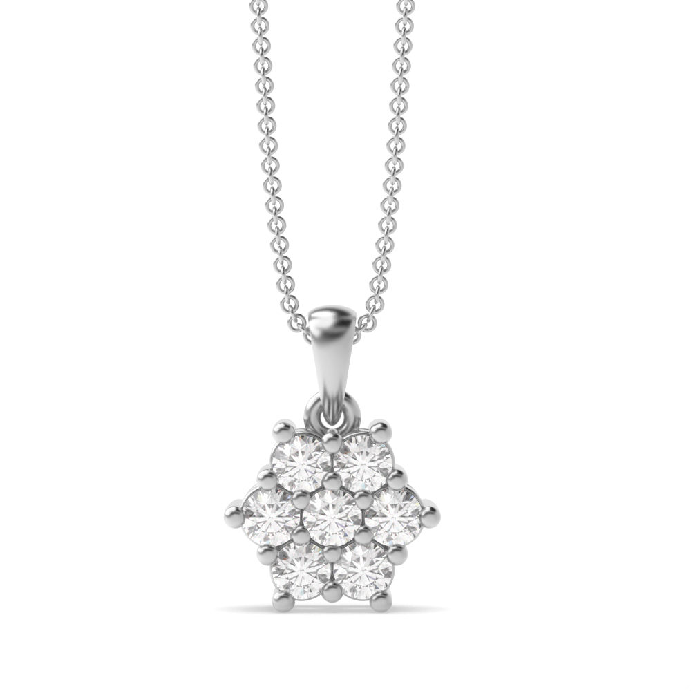 7 Diamonds Star Cluster Round Shape Cluster Diamond Pendant Necklace