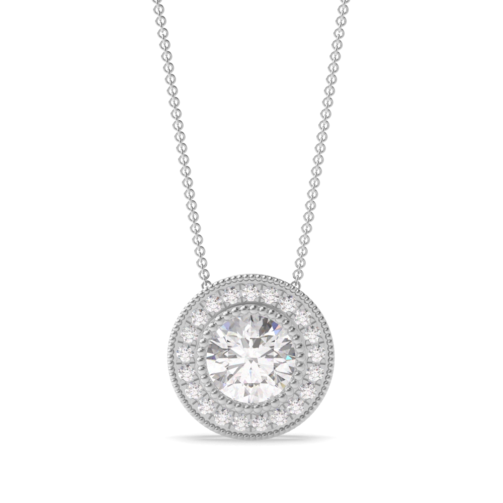 Vintage Style Miligrain Sliding Round Shape Halo Moissanite Pendant