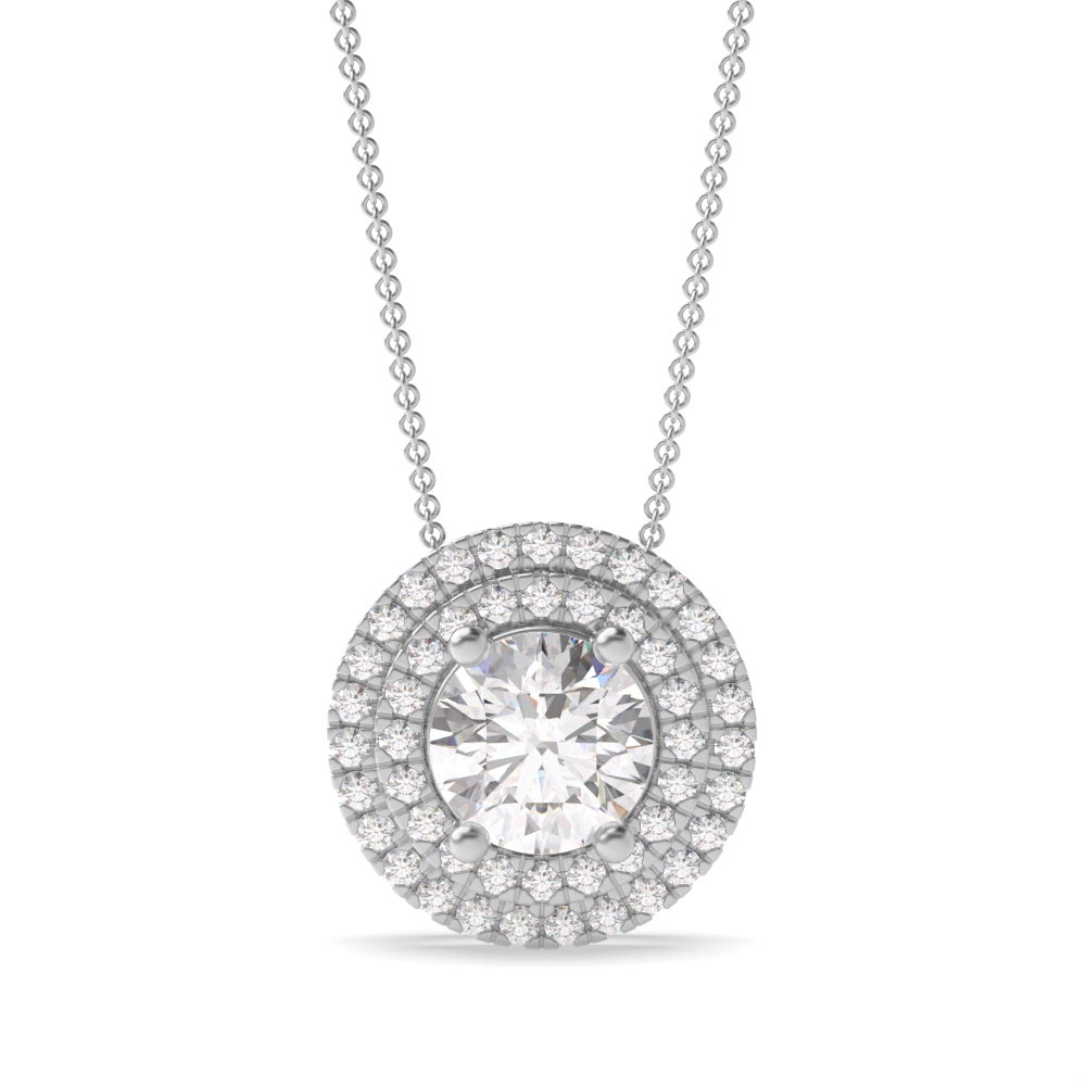 Double Row Round Shape Halo Moissanite Necklace Pendant