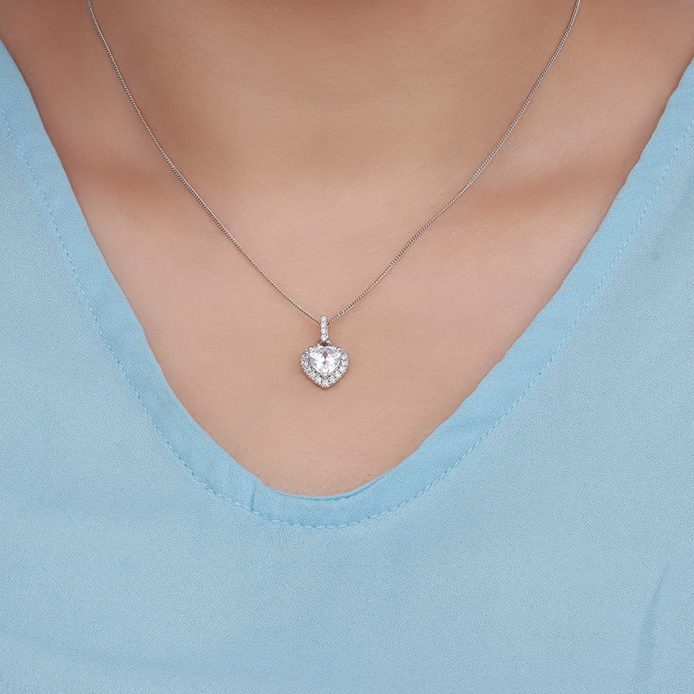 Prong Heart Loop Dangling Halo Pendant Necklace