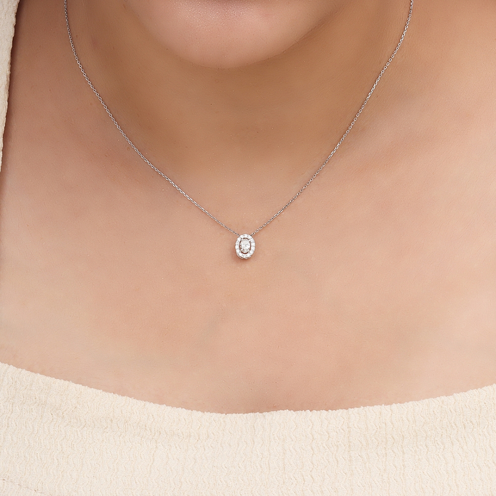 4 Prong Oval Sliding Pendant Necklaces
