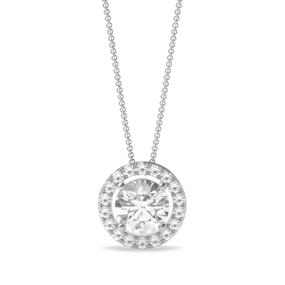 Classic Sliding Round Shape Halo Diamond Pendant Necklace