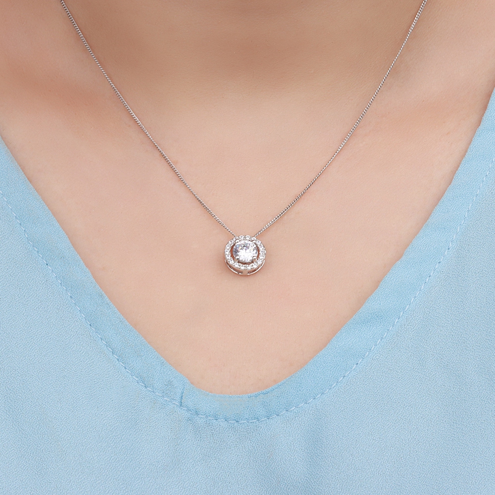 4 Prong Sliding Halo Pendant Necklace