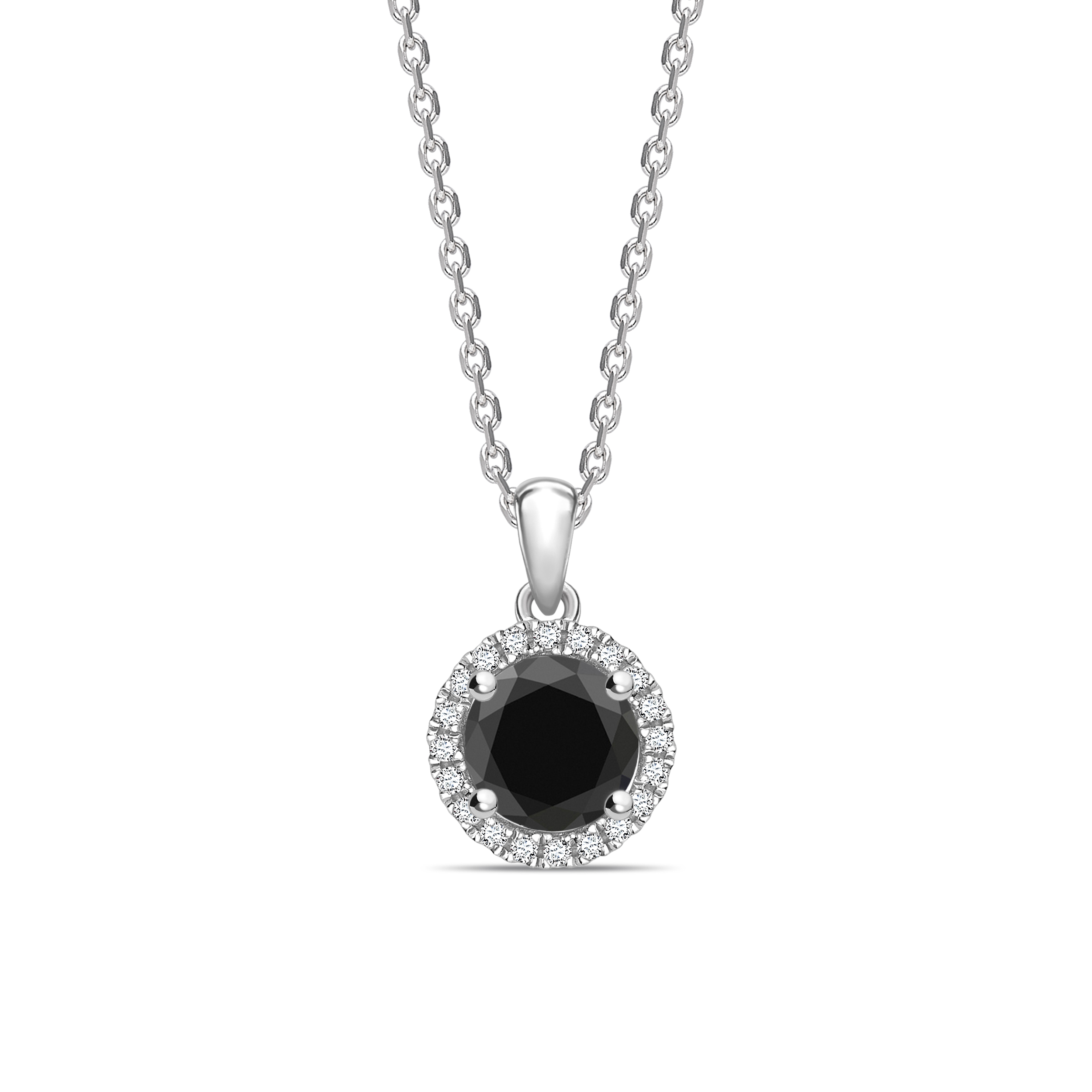Halo Black Diamond Solitaire Pendants Necklace in Classic Round Cut