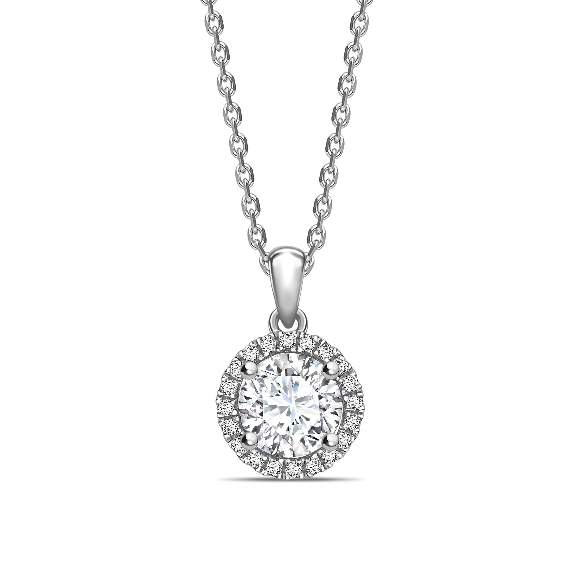 Buy Classic Dangling Round Shape Halo Diamond Necklace - Abelini
