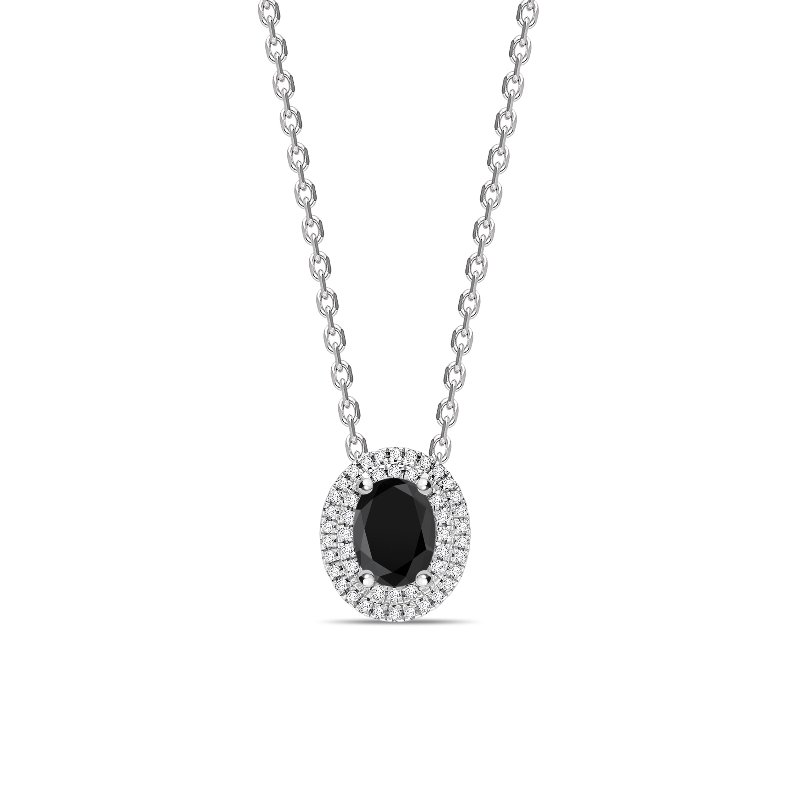 Oval Cut Halo Style Black Diamond Solitaire Pendants Necklace