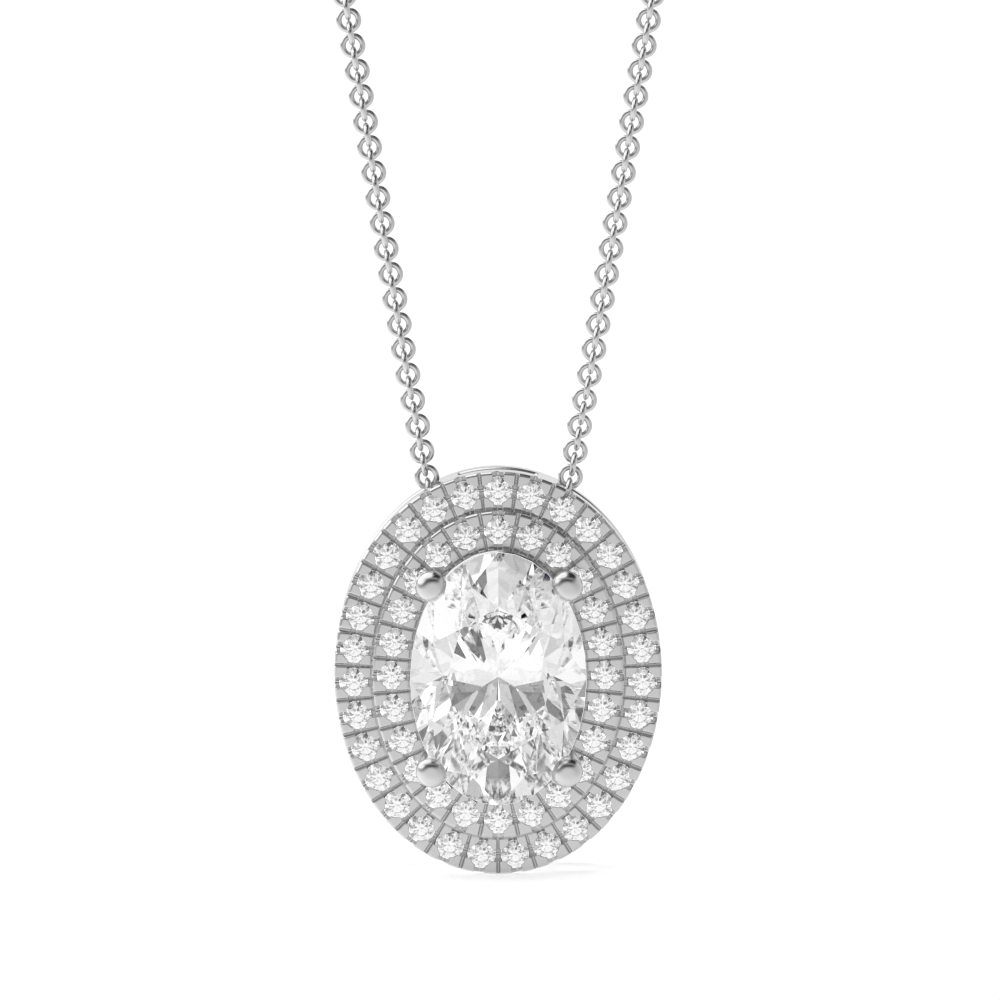 Buy Double Row Sliding Oval Shape Halo Moissanite Pendant - Abelini