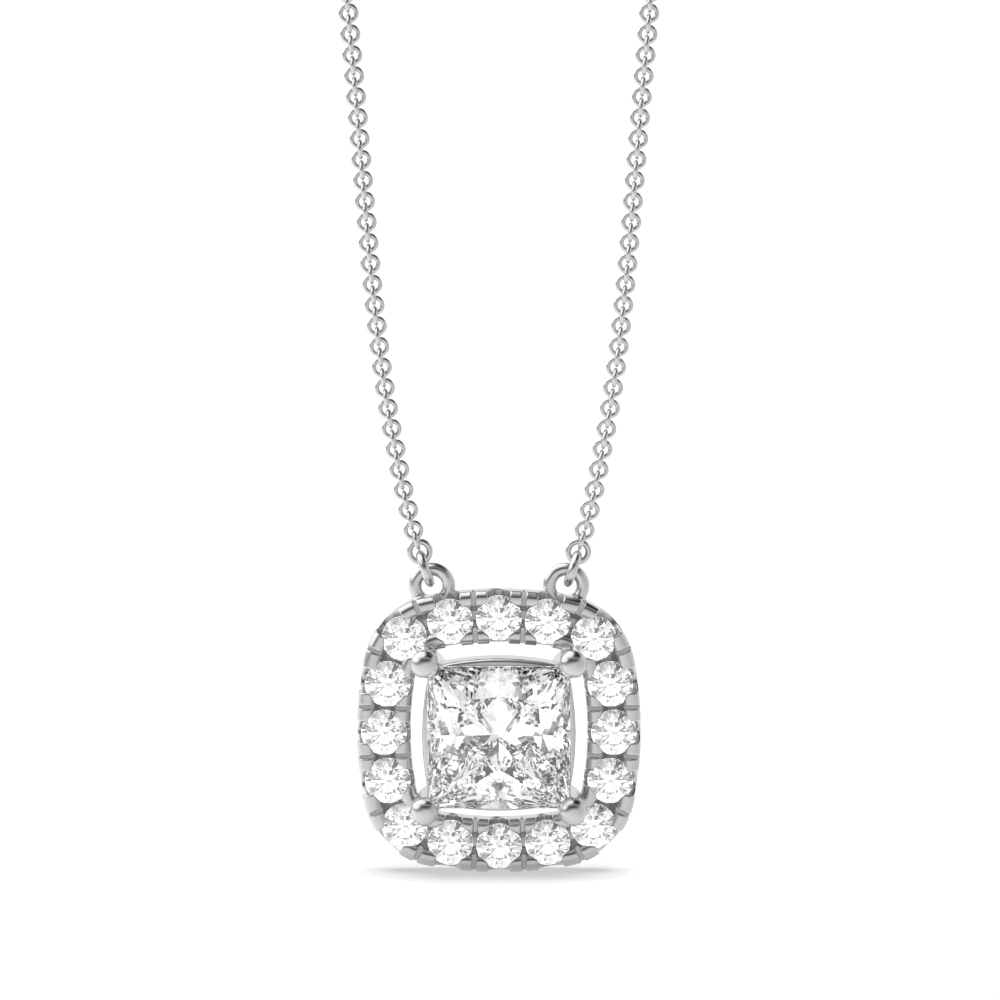 Sliding Style Princess Shape Halo Moissanite Pendant Necklace