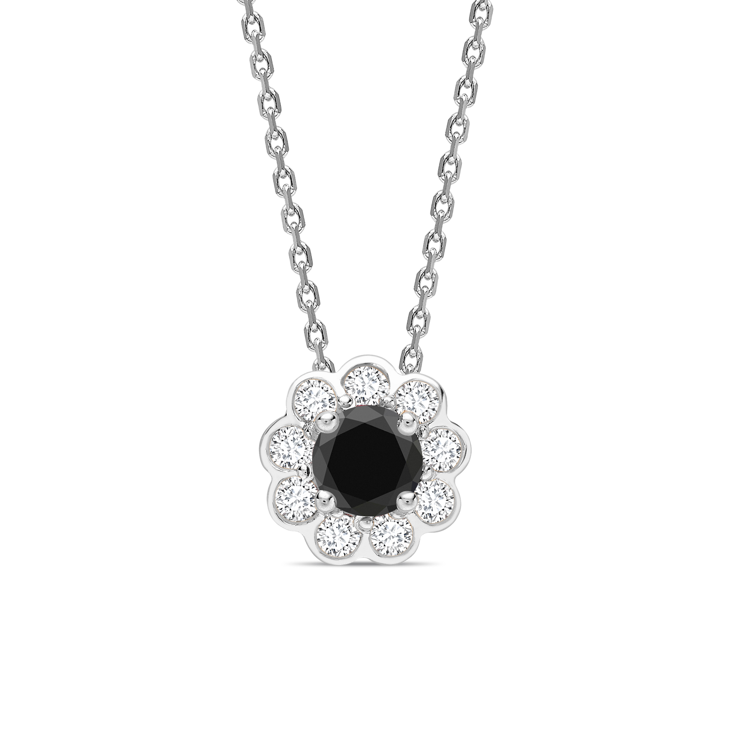 Round Cut Bezel Set Halo Style Black Diamond Solitaire Pendants Necklace