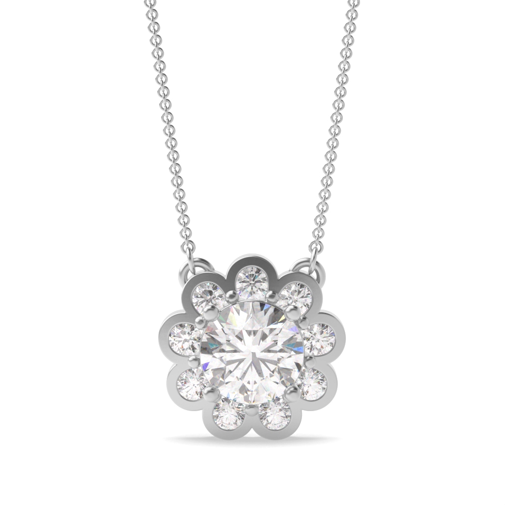 Bezel Set Halo Round Shape Halo Diamond Pendant Necklace