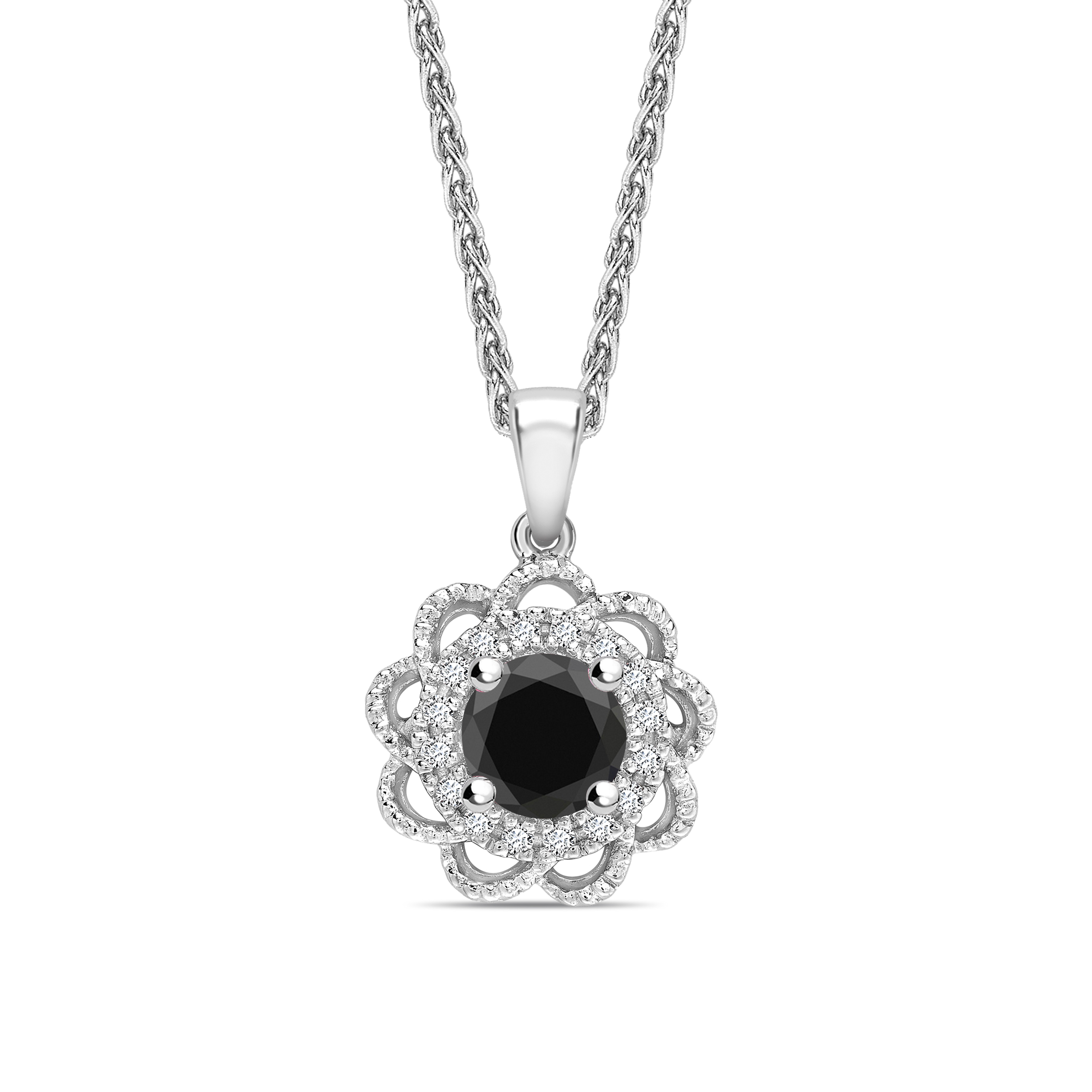 Designer Black Diamond Solitaire Pendants Necklace in Halo Style
