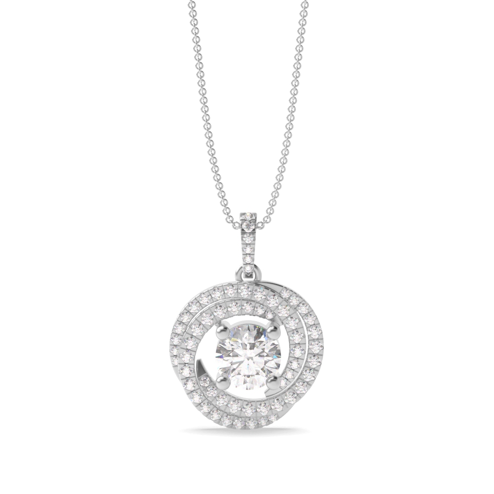 Swirling Style Round Shape Halo Moissanite Pendant