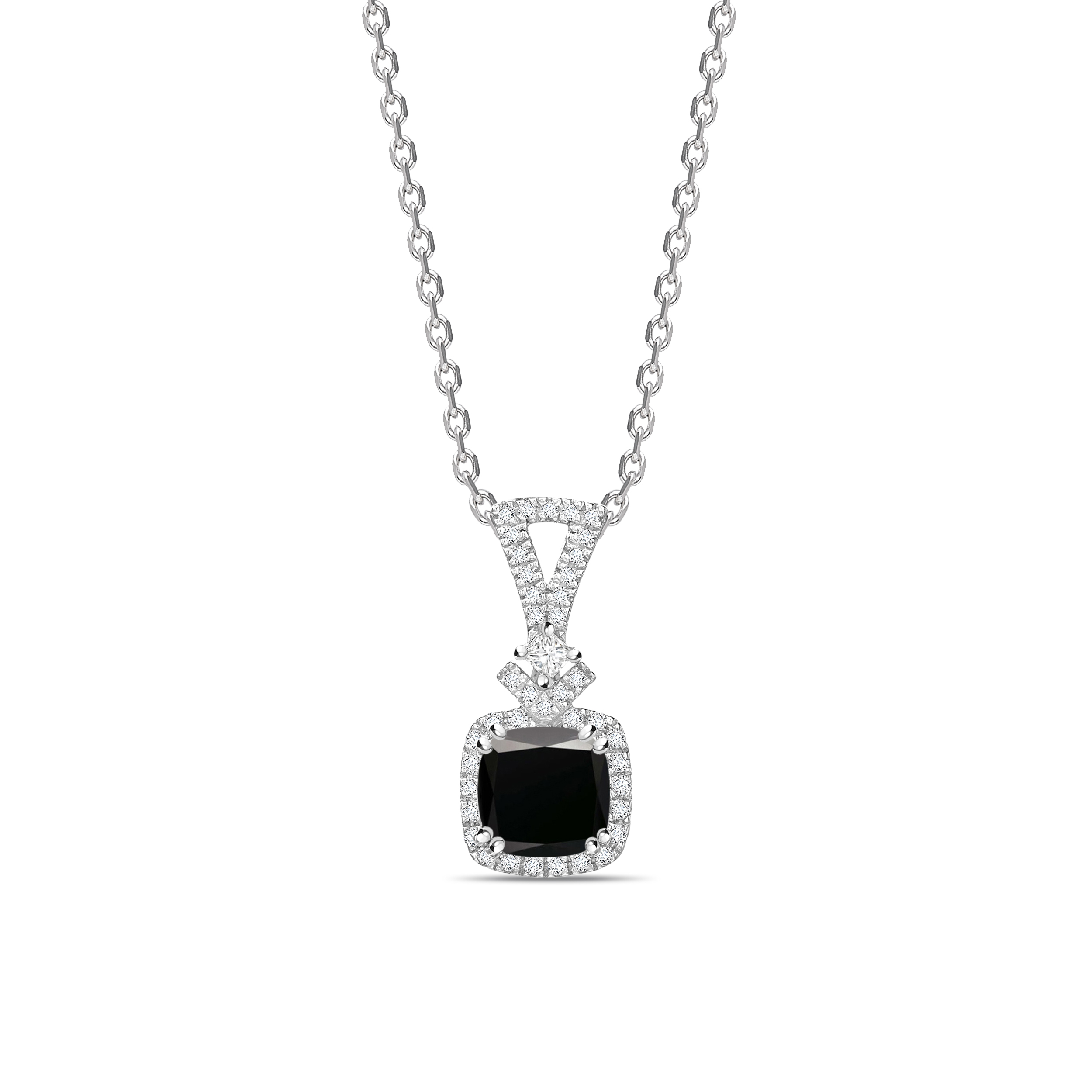 Modern Design Princess Cut Black Diamond Solitaire Pendants Necklace
